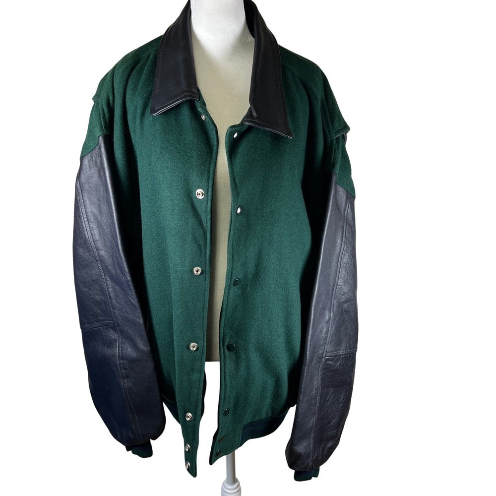 Vtg‎ 90s Varsity Princeton NJ Wool Leather Letter Jacket Green Black XL Bomber